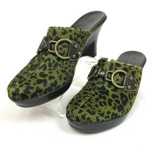 Cole Haan Green Leopard Pattern Calf Hair Mule / C